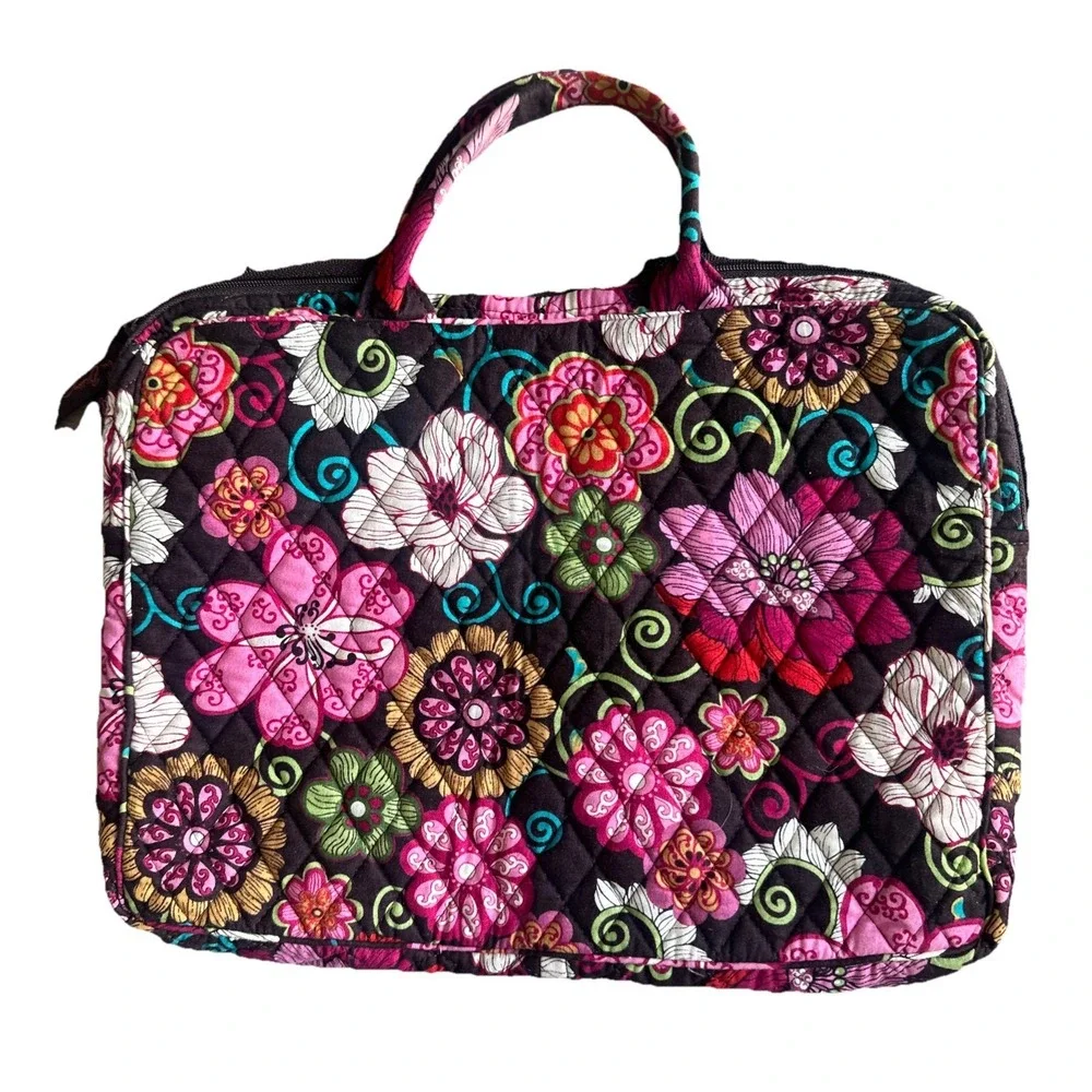 Vera Bradley Floral Quilted Multicolor Laptop Bag Women Large Zip Outer Pockets